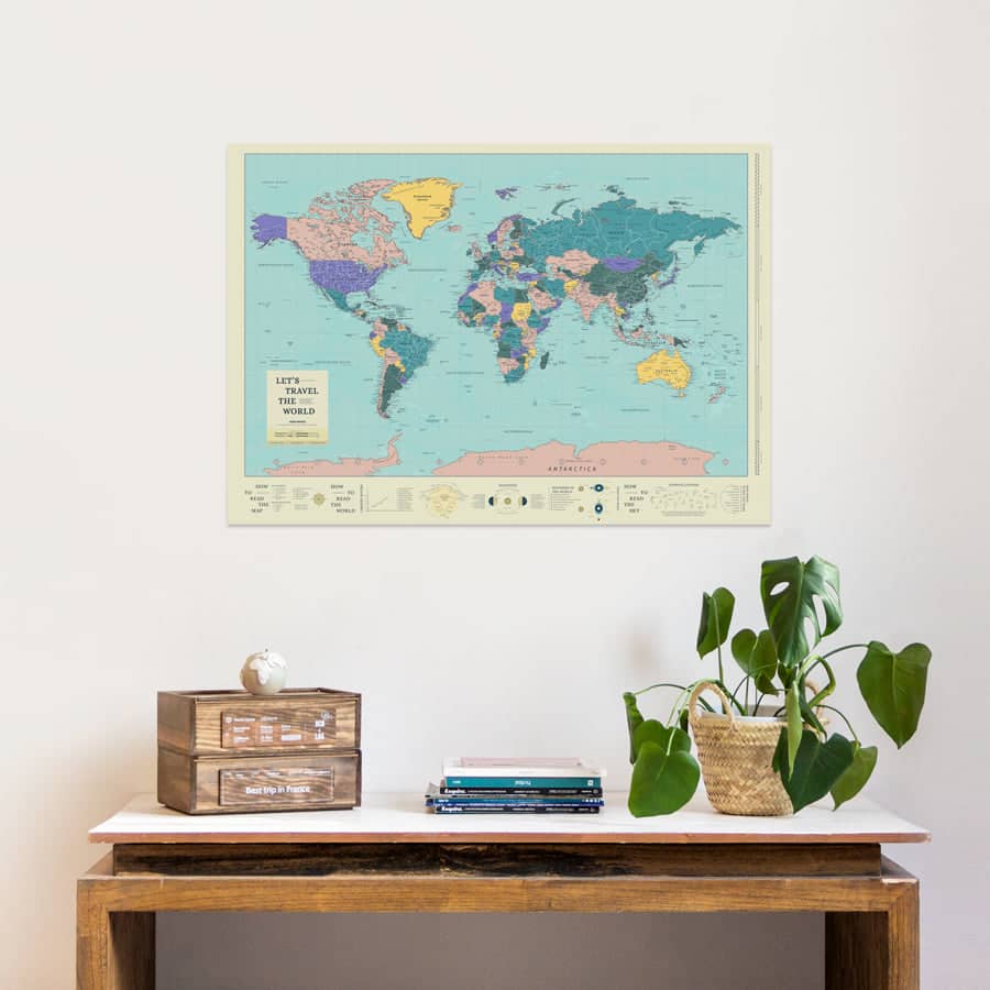 Mapa del mundo digital descargable para imprimir formato poster 100 x 70 cm - Misswood