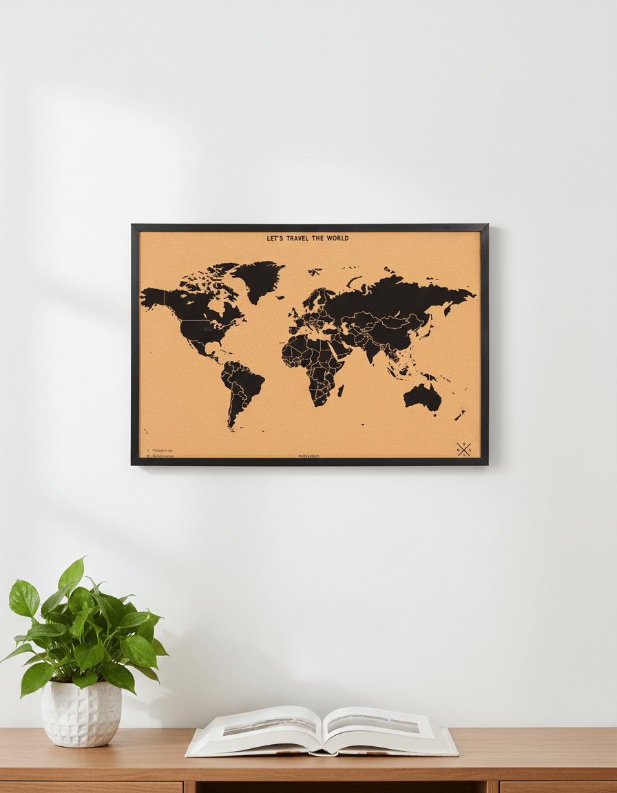 Mapamundi de Corcho Negro – 90x60 cm - Misswood