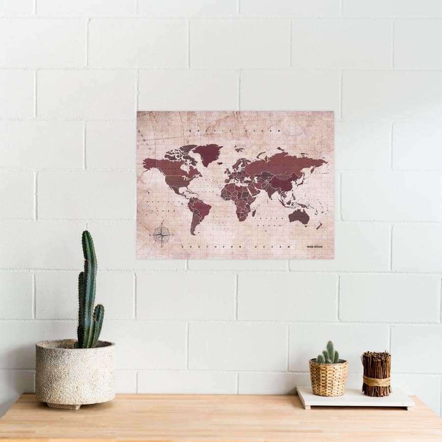 Mapamundi corcho - Woody Map Watercolor Antique-60 x 45 cm / Sin marco-60 x 45 cm-Sin marco-Misswood
