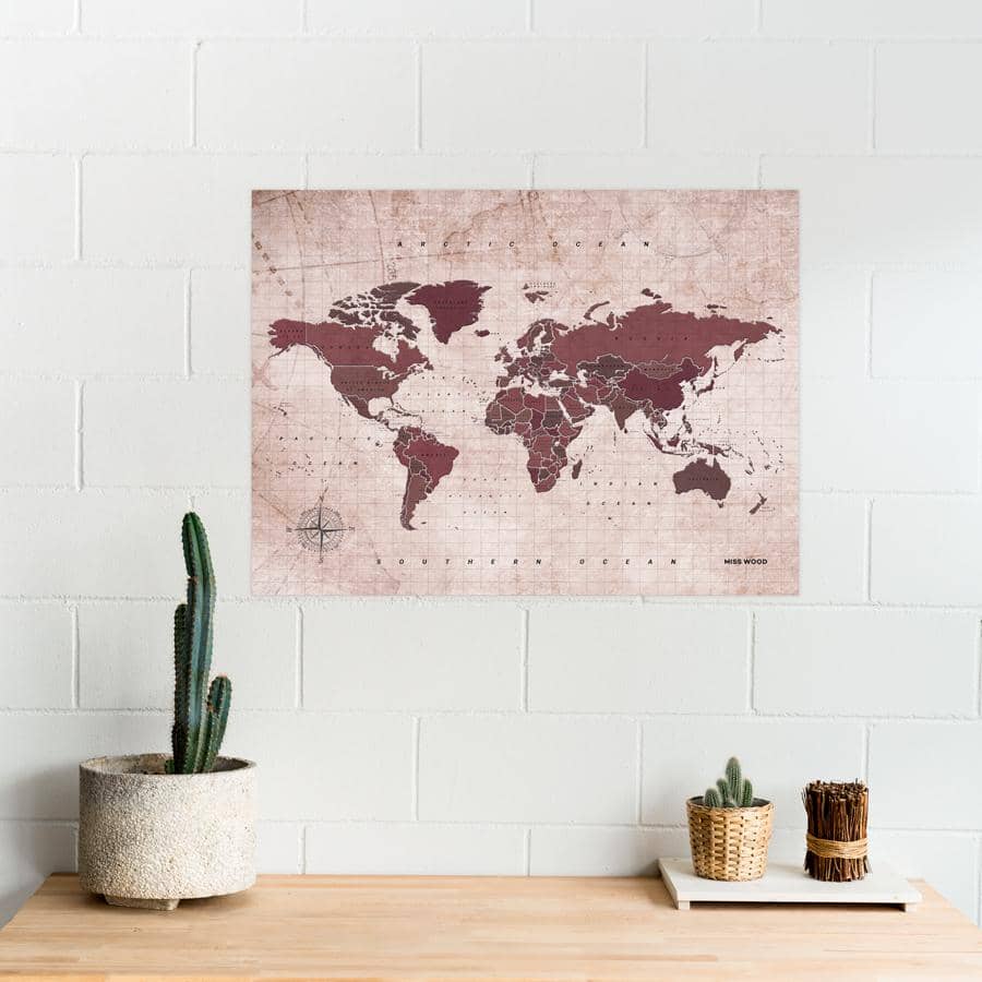 Mapamundi corcho - Woody Map Watercolor Antique-90 x 60 cm / Sin marco-90 x 60 cm-Sin marco-Misswood