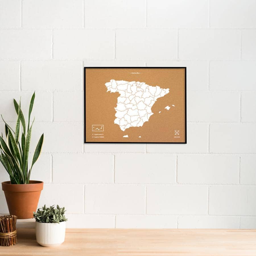 Mapa de corcho - Woody Map Natural España-60 x 45 cm / Blanco / Marco Negro-60 x 45 cm-Blanco-Marco NegroMisswood