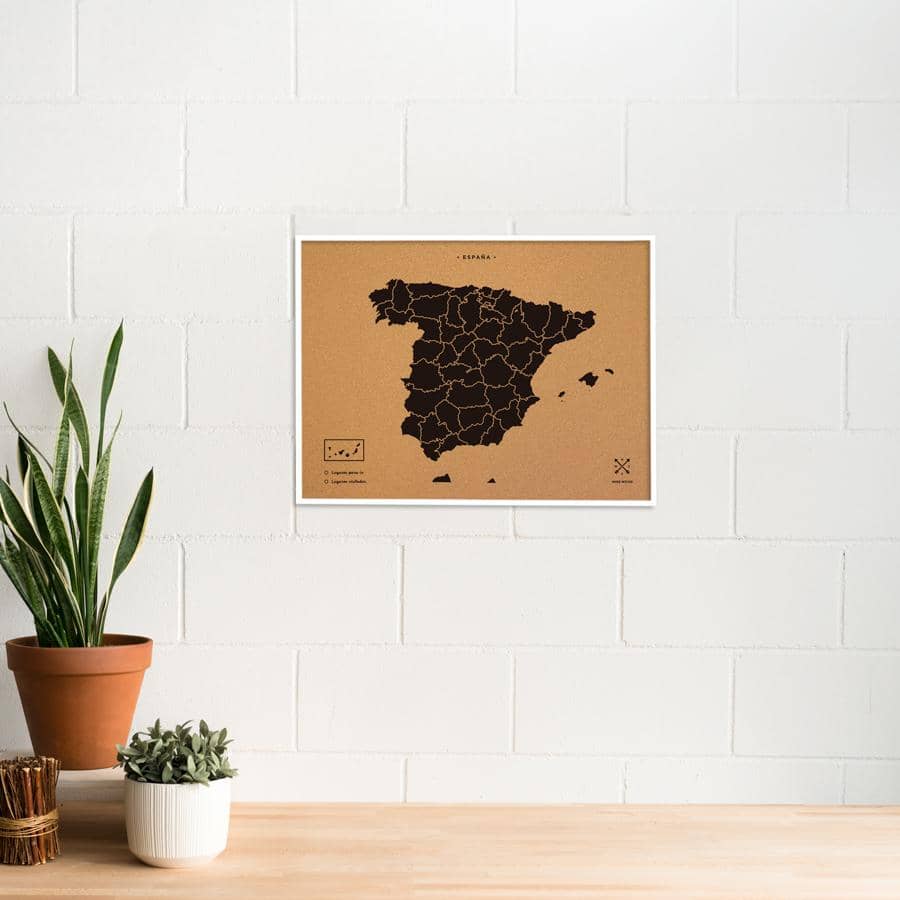 Mapa de corcho - Woody Map Natural España-60 x 45 cm / Negro / Marco Blanco-60 x 45 cm-Negro-Marco BlancoMisswood