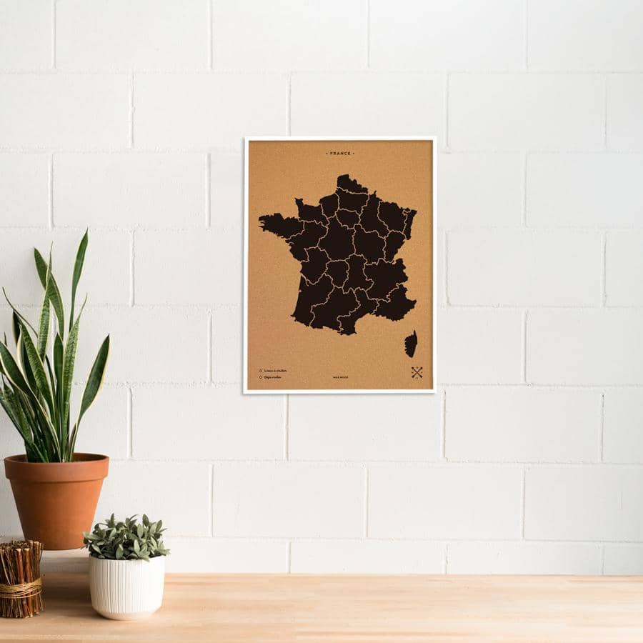 Mapa de corcho - Woody Map Natural Francia-60 x 45 cm / Negro / Marco Blanco-60 x 45 cm-Negro-Marco BlancoMisswood