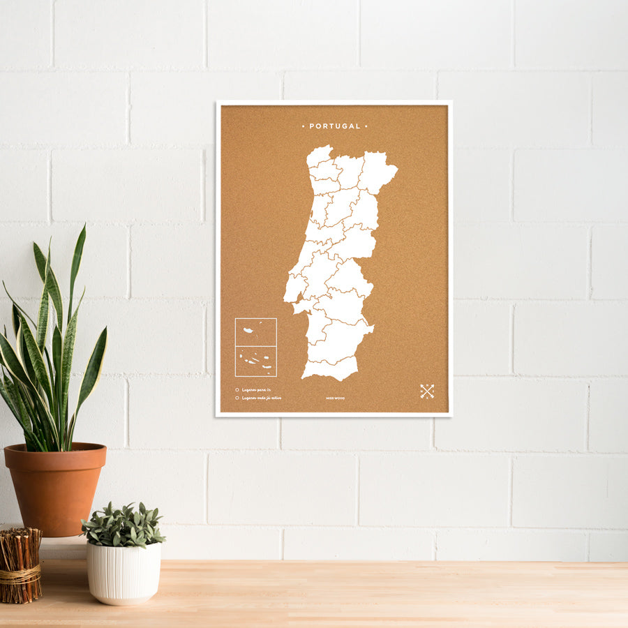 Mapa de corcho - Woody Map Natural Portugal-90 x 60 cm / Blanco / Marco Blanco-90 x 60 cm-Blanco-Marco BlancoMisswood