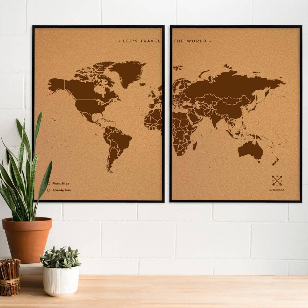 Mapamundi corcho - Woody Map Natural World-120 x 90 cm / Marron / Marco Negro-120 x 90 cm-Marron-Marco NegroMisswood