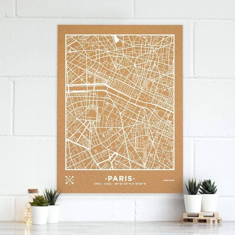 Mapa de corcho - Woody Map Natural Paris - Misswood