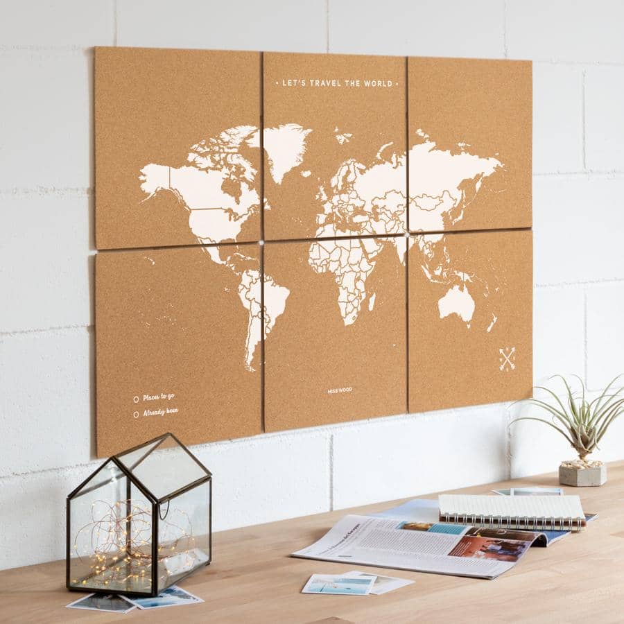 Mapa del mundo de corcho - Woody Map Natural Puzzle-XL (90 x 60 cm) / Blanco-XL (90 x 60 cm)-Blanco-Misswood