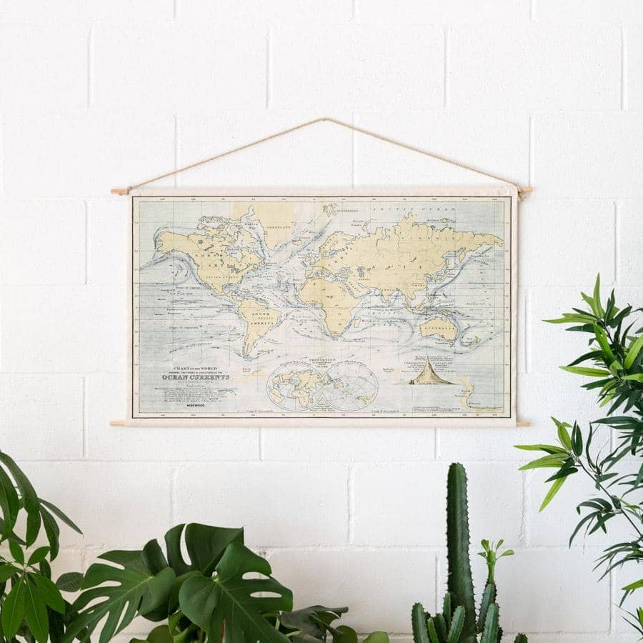 Mapamundi de tela - Woody Cotton Map-Oceans-Oceans--Misswood