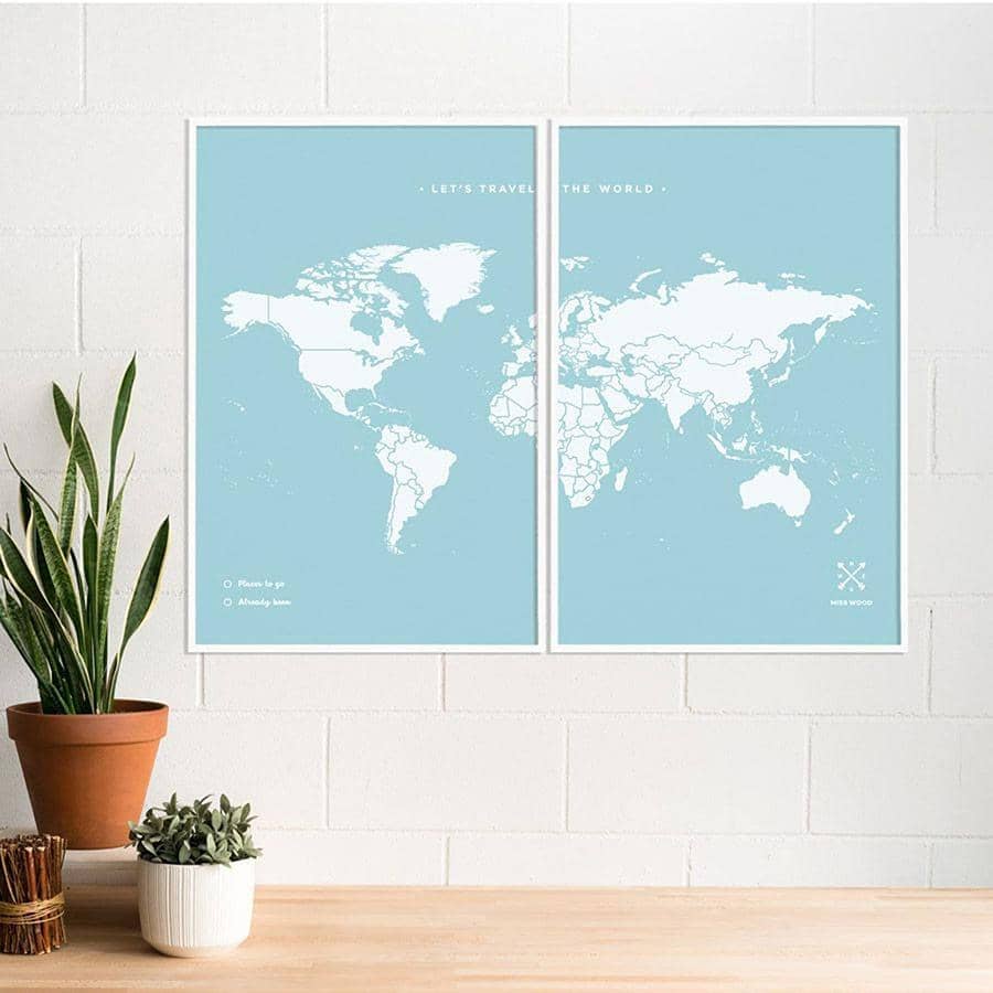 Mapa de corcho - Woody Map Colors Azul-120 x 90 cm / Marco Blanco-120 x 90 cm-Marco Blanco-Misswood