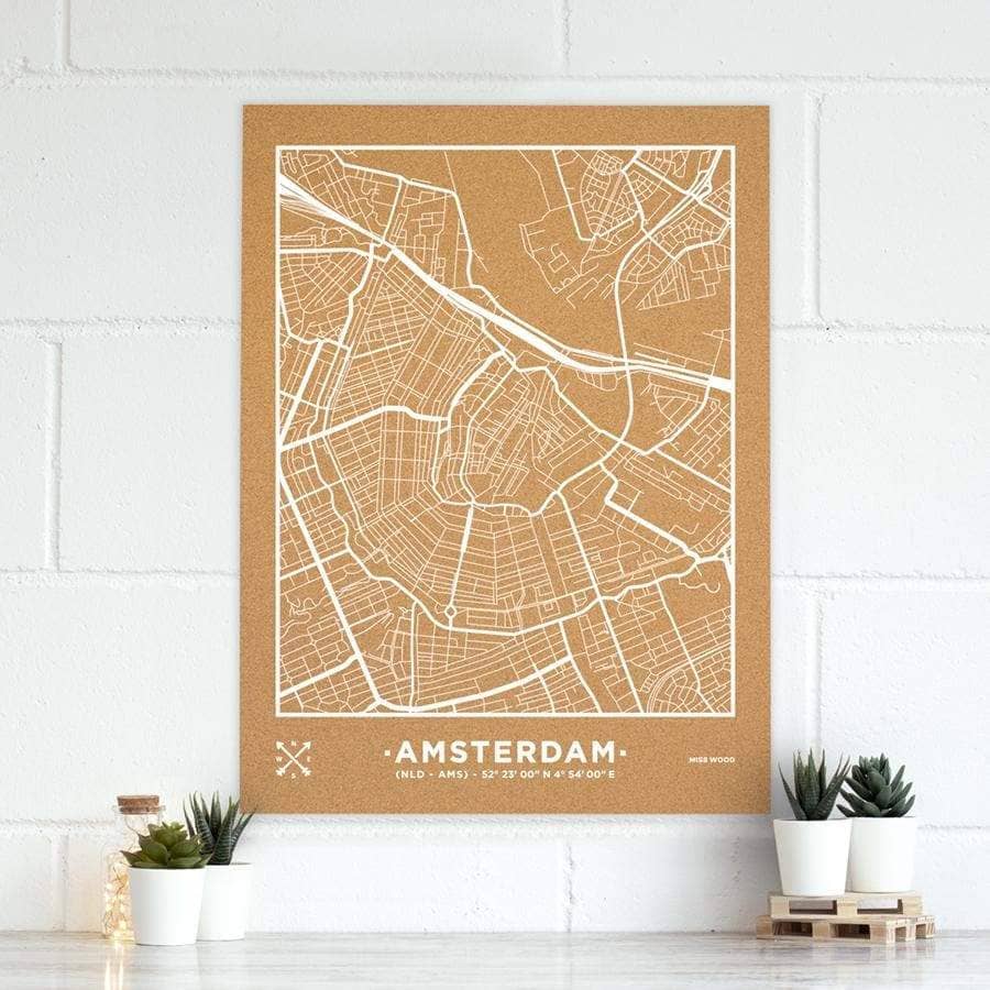 Mapa de corcho - Woody Map Natural Amsterdam-90 x 60 cm / Blanco / Sin Marco-90 x 60 cm-Blanco-Sin MarcoMisswood