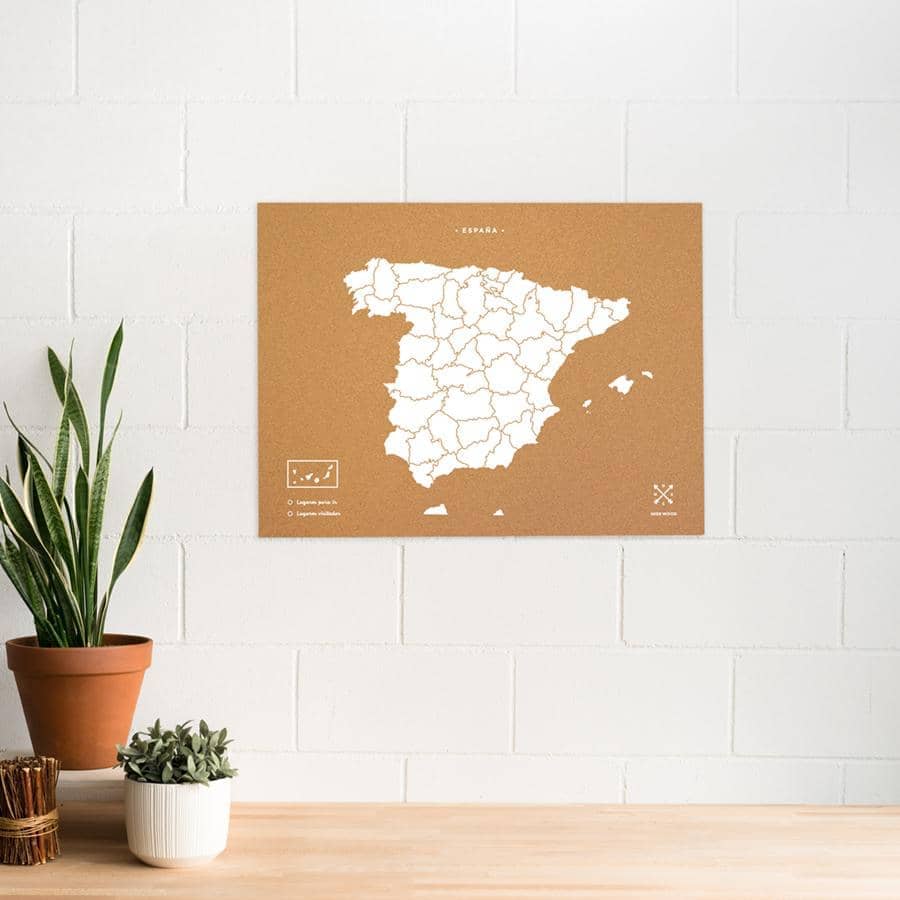 Mapa de corcho - Woody Map Natural España-90 x 60 cm / Blanco / Sin Marco-90 x 60 cm-Blanco-Sin MarcoMisswood