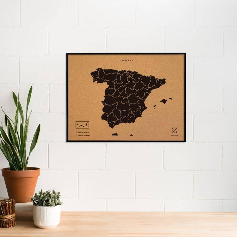 Mapa de corcho - Woody Map Natural España-90 x 60 cm / Negro / Marco Negro-90 x 60 cm-Negro-Marco NegroMisswood