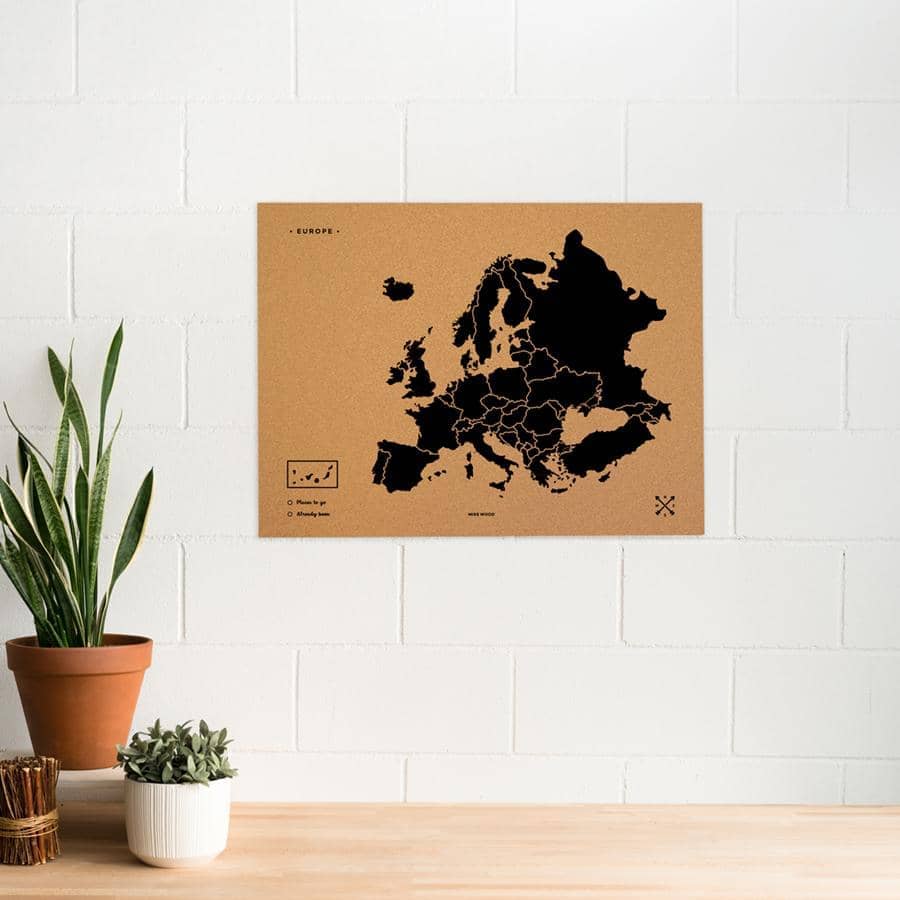 Mapa de corcho - Woody Map Natural Europa-Negro / 90x60 cm / Sin marco-Negro-90x60 cm-Sin marcoMisswood