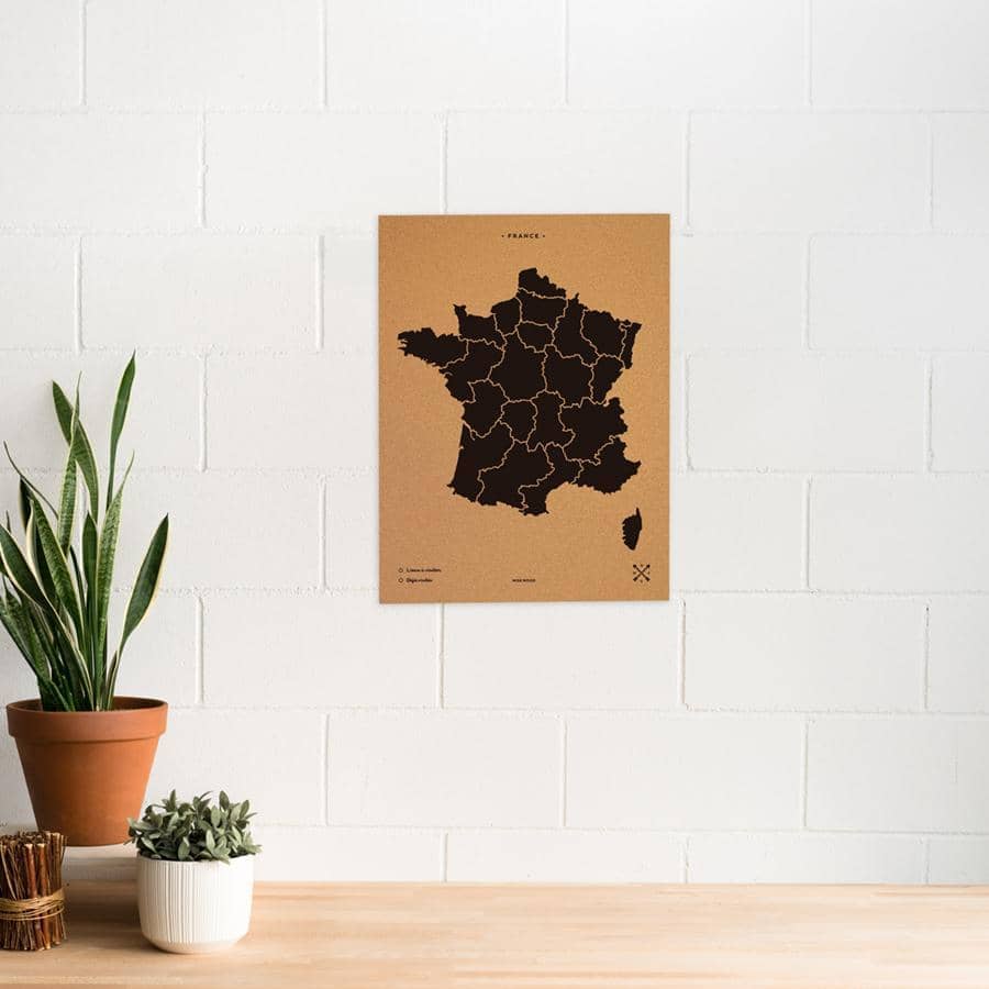 Mapa de corcho - Woody Map Natural Francia-60 x 45 cm / Negro / Sin Marco-60 x 45 cm-Negro-Sin MarcoMisswood
