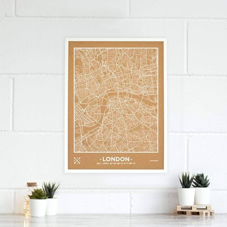Mapa de corcho - Woody Map Natural Londres-60 x 45 cm / Blanco / Marco Blanco-60 x 45 cm-Blanco-Marco BlancoMisswood