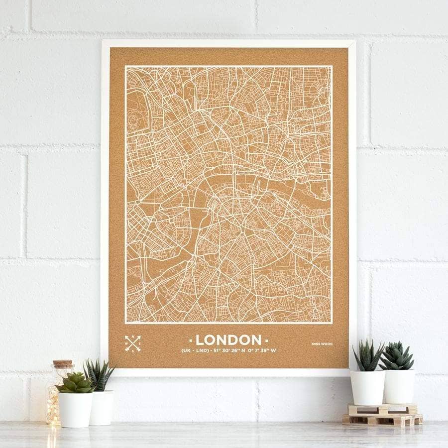 Mapa de corcho - Woody Map Natural Londres-90 x 60 cm / Blanco / Marco Blanco-90 x 60 cm-Blanco-Marco BlancoMisswood