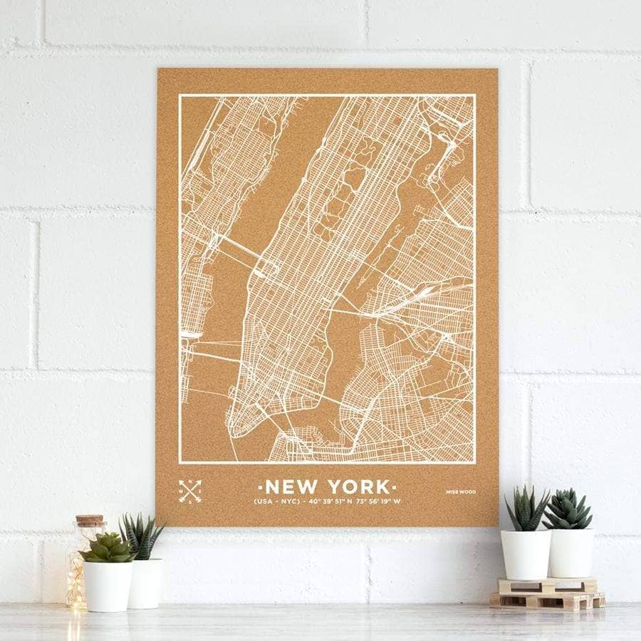 Mapa de corcho - Woody Map Natural Nueva York-90 x 60 cm / Blanco / Sin Marco-90 x 60 cm-Blanco-Sin MarcoMisswood