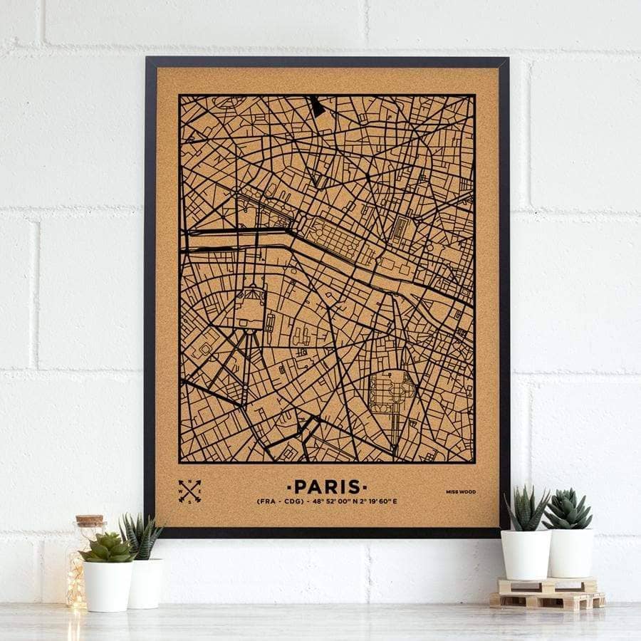 Mapa de corcho - Woody Map Natural Paris-90 x 60 cm / Negro / Marco Negro-90 x 60 cm-Negro-Marco NegroMisswood
