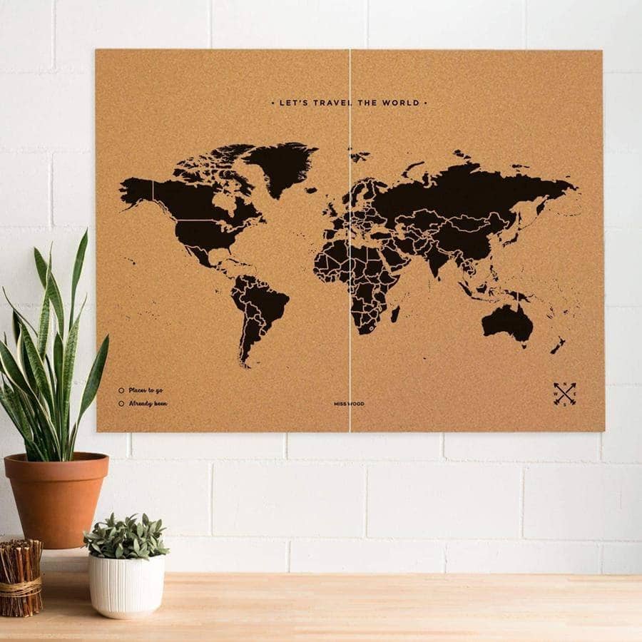 Mapamundi corcho - Woody Map Natural World-120 x 90 cm / Negro / Sin marco-120 x 90 cm-Negro-Sin marcoMisswood