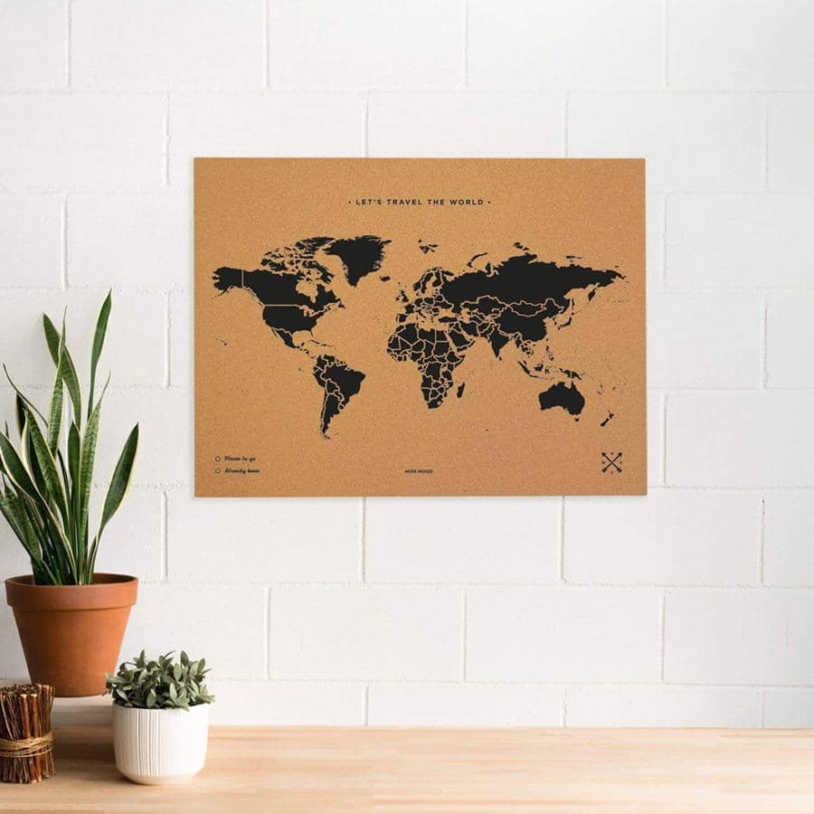 Mapamundi corcho - Woody Map Natural World-90 x 60 cm / Negro / Sin marco-90 x 60 cm-Negro-Sin marcoMisswood